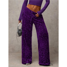 Women'S Glitter Sequin Long Loose Pants Bling Party Clubwear Elastic Casual Pants Deep XL