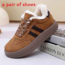 (Khaki,35)Board Shoes Womens Fleece Thicksoled Versatile Cotton Shoes Retro Sporty Casual Shoes Warm