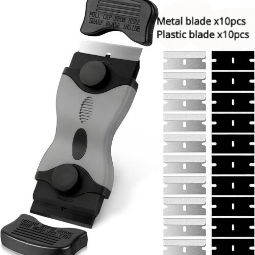 (Black)Blade Scraper Tool Kit Scrapers Extra Blades Plastic Paint With Doublehead Scraper