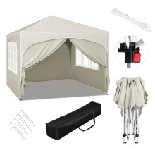 WOLTU Klappbarer Pavillon, 3x3 m, beige, mit 4 Seitenwänden, höhenverstellbar, wasserabweisend für Garten und Camping