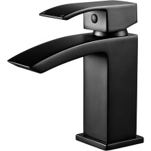 (Black) Bathroom Basin Sink Mixer Taps with Waterfall Spout, Square Moono Bathroom Sink Tap Single Lever Monobloc Brass Chrome Basin Taps 1 Hole