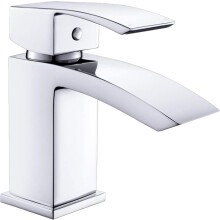(Silver) Bathroom Basin Sink Mixer Taps with Waterfall Spout, Square Moono Bathroom Sink Tap Single Lever Monobloc Brass Chrome Basin Taps 1 Hole