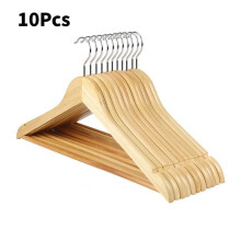 (Beige)Ensemble de cintres en bois costume vêtements barre à vêtements revêtement de protection antidérapant