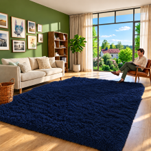 (5ft 3in x 7ft 6in (160x230cm), Navy) Fluffy Shaggy Rugs with Thick Soft Pile for Living Rooms Bedrooms Hallways