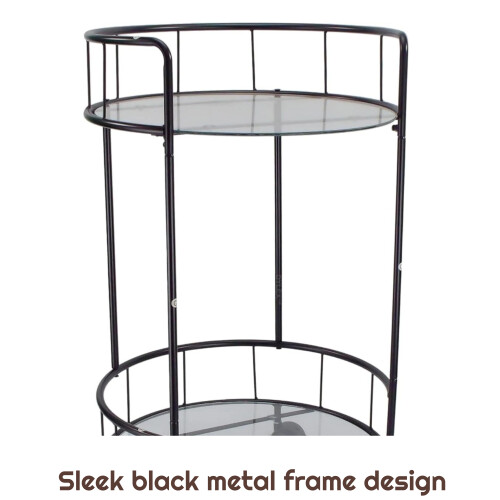 Black Drinks Trolley 2 Glass Shelves with Castors 1