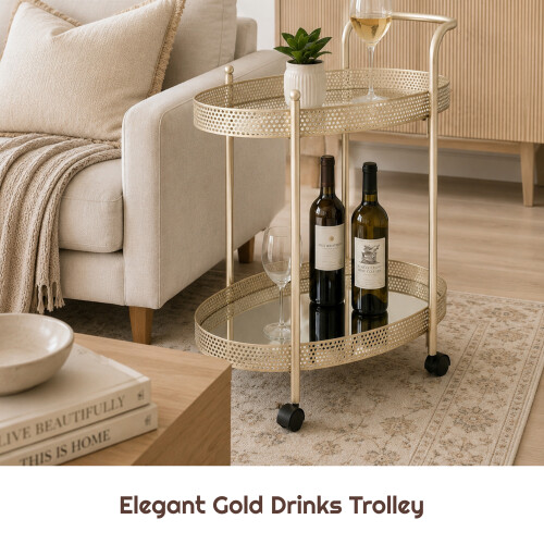 Gold Metal Mini Bar Trolley with Mirrored Table 1