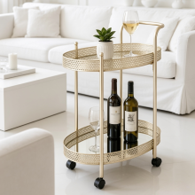 Gold Metal Mini Bar Trolley with Mirrored Table