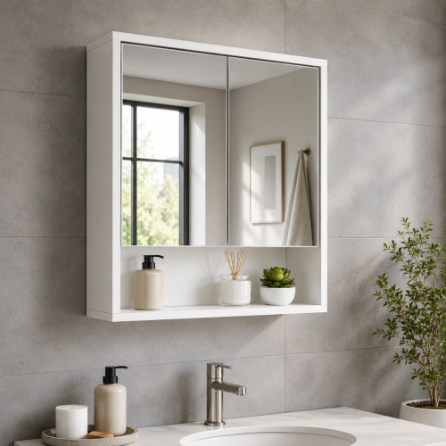 High Gloss Bathroom Mirror Cabinet Storage Unit