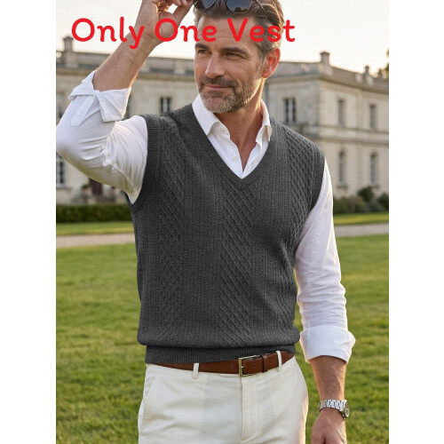 (Dark Gray,2XL)Men Sleeveless Knit Top With Polyester Fabric Fine Textured Pattern Spring Fall