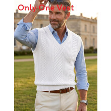 (White,3XL)Maglia uomo smanicata con tessuto poliestere fantasia fine testurizzata autunno primavera
