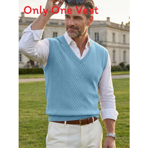 (Light Blue,2XL)Men Sleeveless Knit Top With Polyester Fabric Fine Textured Pattern Spring Fall