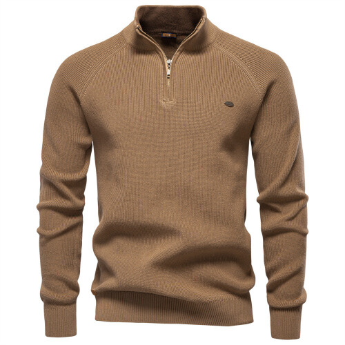 (Camel,M)Herren Herbst Langarm Strick mit einfarbigem Design für urbane Kleidung Freizeit
