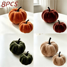(8PCS) Juego de calabaza artificial, tamaños de 3,27 pulgadas y 2,05 pulgadas, naranja, marrón, verde y beige, para mesa de