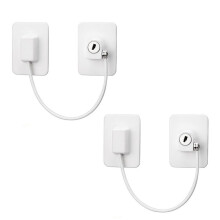 2 Pack Refrigerator Door Lock with 4 Keys for Kids Safety, Strong Adhesive Cable Opening Limiter for Fridge Cabinet Drawer Washer, White