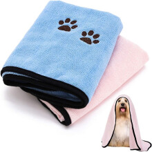 2 Pack Quick Dry Pet Bath Towels (Blue & Pink, 50cm*90cm), Microfiber Pet Towels - Absorbent Dog Towels - Quick Dry Dog and Cat Towels