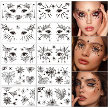 (10pcs) Halloween Spider Series Temporary Tattoo Stickers, Face Tattoos, Black Spider and Web Patterns, Artistic Face and Eye
