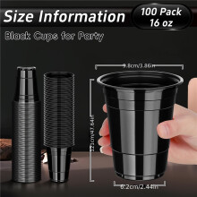 (100pcs) Gobelets en plastique transparent noir de 16oz, verres à vin sans tige, à fond rond, en forme de queue de coq, pour