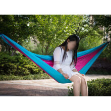 (SkyBlue+Pink)Double Person Parachute Nylon Hammock Outdoor Travel Camping Swing Hanging Bed