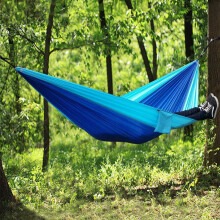 (SkyBlue+RoyalBlue)Double Person Parachute Nylon Hammock Outdoor Travel Camping Swing Hanging Bed