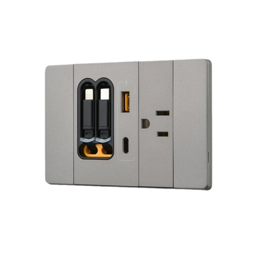 20W USB C Wall Outlet with 2 Retractable Cables & 2  Flush Mount GaNs PD Fast Charging Receptacle A 1