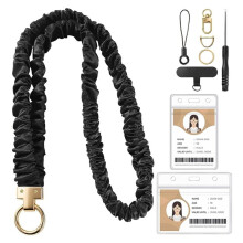 Scrunchie Lanyard for ID Badges, Retractable Elastic ID Holder with Card Holder & Keychain