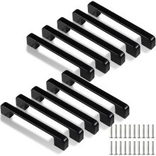 10 Pcs Black Kitchen Cabinet Handles 128mm with Screws, Zinc Alloy Drawer Pulls for Door Drawer Cabinet, Rustproof Modern Hardware