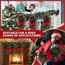 Christmas Stairway Swag with Lights, Red Ribbon Christmas Wreaths with Lights, Christmas Teardrop Swag Outdoor