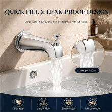 5.3" Chrome Bathtub Spout with Diverter, All-Metal Replacement Kit 3.94" Solid Brass Pipe, Brass Adapters and Cover