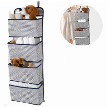 Hanging Organizer With 4 Pockets, Foldable Hanging Shelf With 2 Hooks For Towels, Diapers