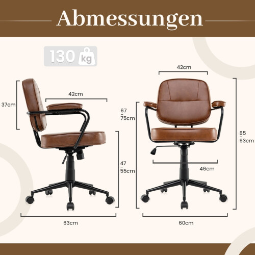Ergonomikus irodai szék, állítható, barna műbőr