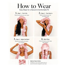 Heatless Curl Satin Bonnet for Sleeping, No Slip Sleep Bonnet with Long Curling Ribbons for Long & Braids Hair