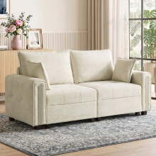 HOMCOM 2 Seater Sofa with Lift-Up Storage, 168 cm Velvet Couch, Beige