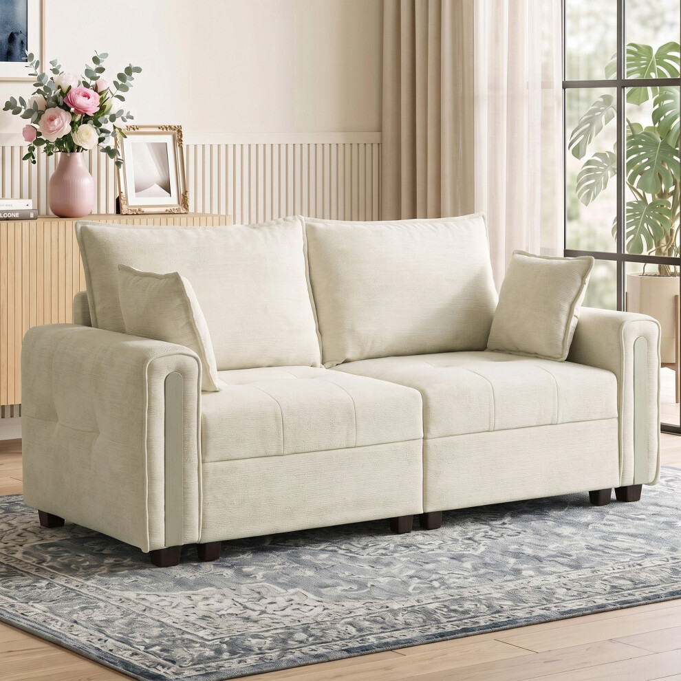 B&Q - 2 Seater Sofa With Lift-Up Storage168 Cm Velvet CouchBeige - Image 3
