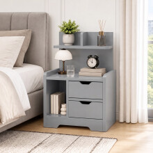 HOMCOM Modern Bedside Table with 2 Drawers and Open Shelves for Bedroom