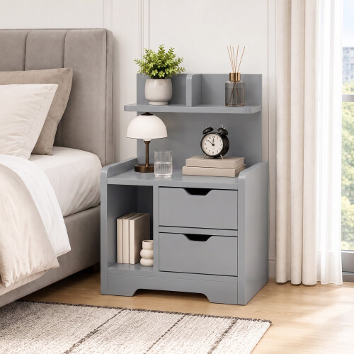 Homcom HOMCOM Modern Bedside Table with 2 Drawers and Open Shelves for Bedroom