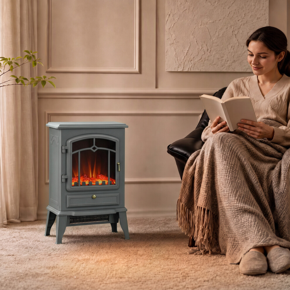 Homcom Unisex Grey Fireplace Stove, Freestanding Electric Fire, 1000W/2000W, Medium - Image 7