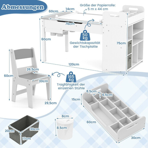 Kinderkunsttafelset met 2 stoelen, verstelbare ezel en opbergruimte 2