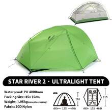 Naturehike Tente Star-River 2 personnes, imperméable, 4 saisons, double couche, Vert
