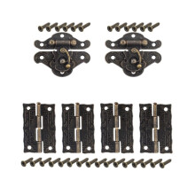 Set of 2 Antique Vintage Box Latches with 4 Hinges and 28 Screws, Decorative Clasp for Cabinet Cupboard Box and Furniture Doors, Craft Project