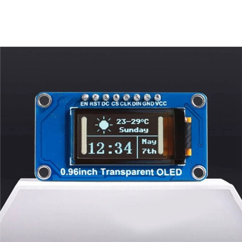 0.96 Inch Transparent OLED Display Module, 128x64 SSD1312 Screen, SPI I2C Interface for  Raspberry Pi ESP32 STM32 1