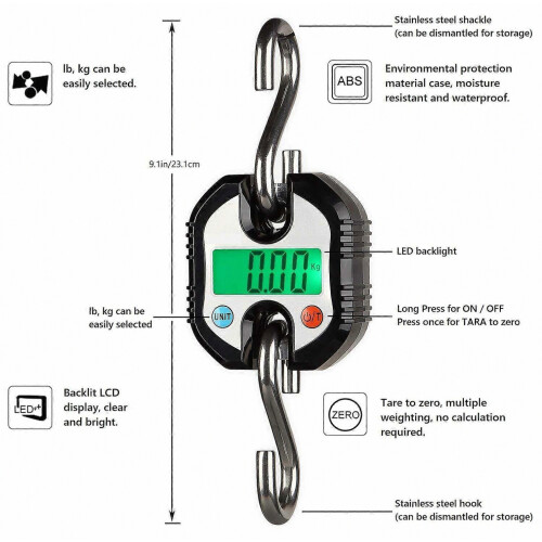 Crane Scale 150kg Double Accuracy Electronic Digital Hook Scale Mini LCD Loop Hanging Scale 1
