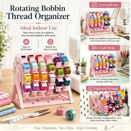 Rotating Bobbin Thread Organizer, 60-Hole Sewing Thread Holder, 3D Printed Bobbin Storage Rack 2