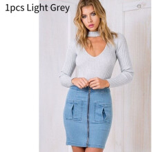 (Light Grey,M)Tight Women Blouse Polyester Material Solid Color V Neck Jumpsuit Sleeves Long