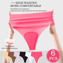 (6PCS, L) High Waisted Seamless Underwear Women Sport Yoga Ice Silk Quick Dry No Show Multi Color Pack