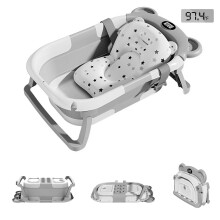 Klappbare Babybadewanne, grau, mit Thermometer und Schwimmkissen, tragbar für Babys 0-36 Monate