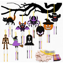 12 Pack Halloween Wind Chime Kit, Halloween Crafts for Kids, Halloweens Decorations, Holiday Arts and Crafts for DIY Art Decorating Activity Party Dec