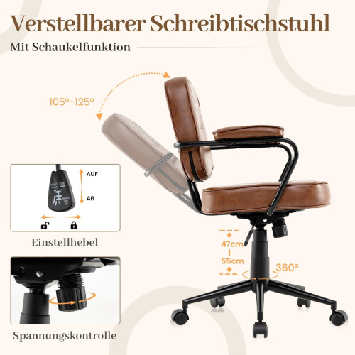 Ergonomikus irodai szék, állítható, barna műbőr 2