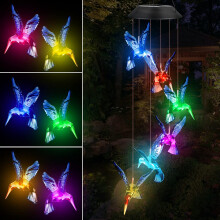 Solar Wind Chimes, LED Wind Chime Hummingbird Colour Changing Solar Mobile Wind Chime Waterproof Indoor Outdoor for Garden Decoration Patio Porch Terr