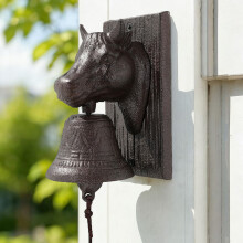 Cast Iron Farmhouse Dinner Bell - Decoration Hanging Bell for Yard or Garden - Bracket Mount - Indoor Rope clock for Ship, Door, School, Home, Church