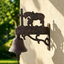 Cast Iron Farmhouse Dinner Bell - Decoration Hanging Bell for Yard or Garden - Bracket Mount - Indoor Rope clock for Ship, Door, School, Home, Church